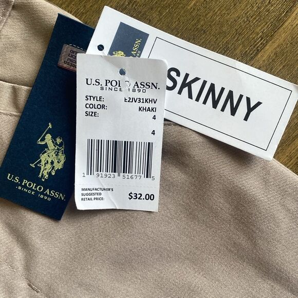 U.S. Polo Assn. Girls Skinny Khaki Pants Size 4 Adjustable Waist 18” Inseam NWT - Picture 3 of 7